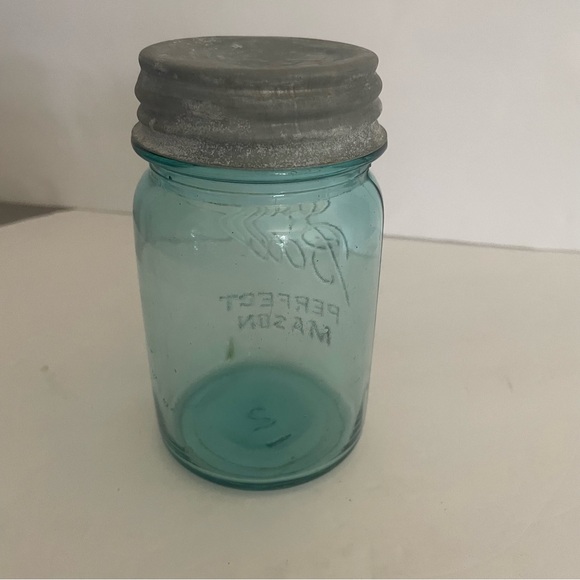 VTG 1923-33 Ball Perfect Pint #2 Canning Jar Blue Zinc Lid Canning Farm Ranch - Picture 3 of 8
